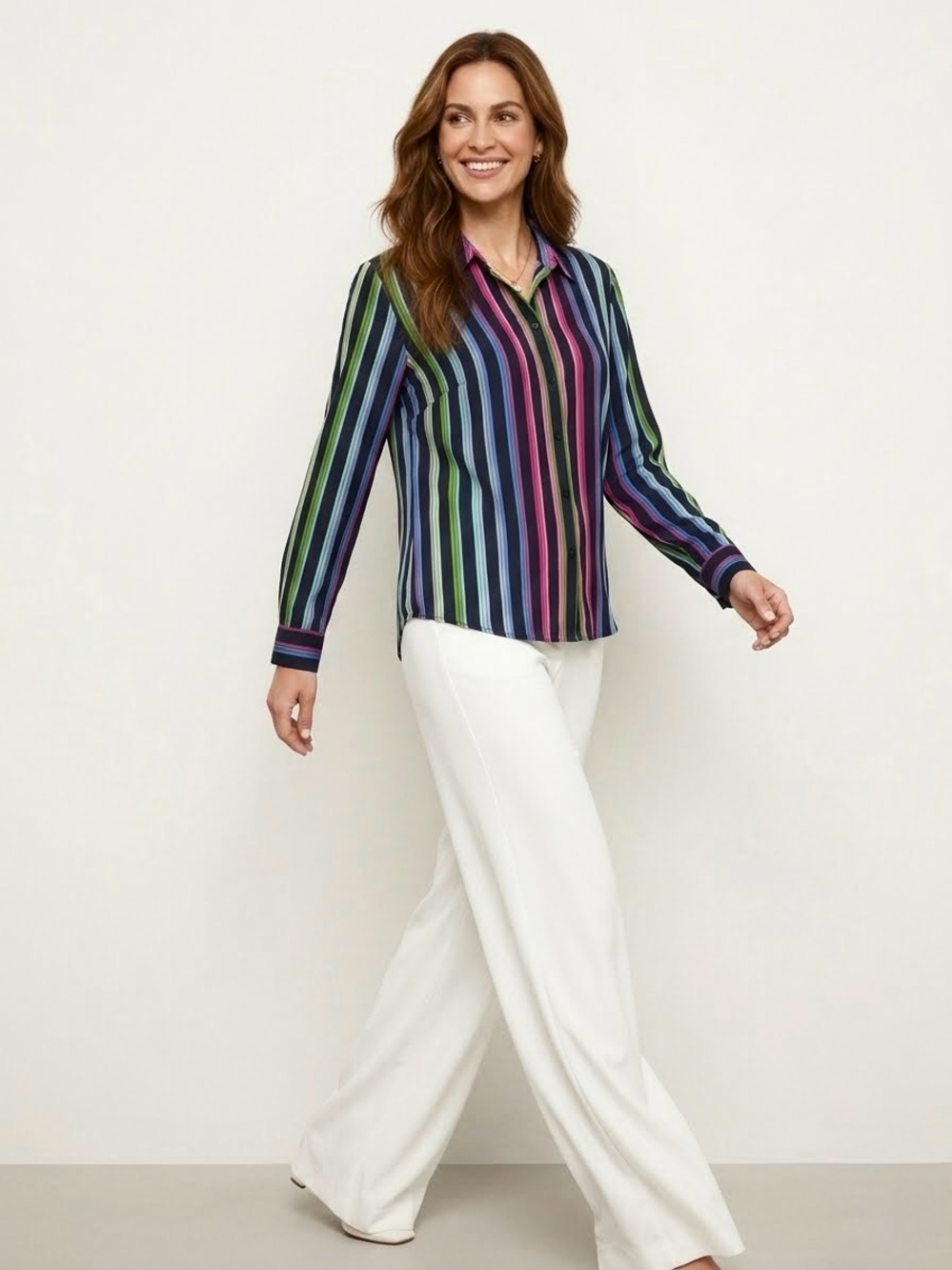 Vintage 90’s Evan Picone 100% Silk Striped Button Down Blouse Top, Size 14